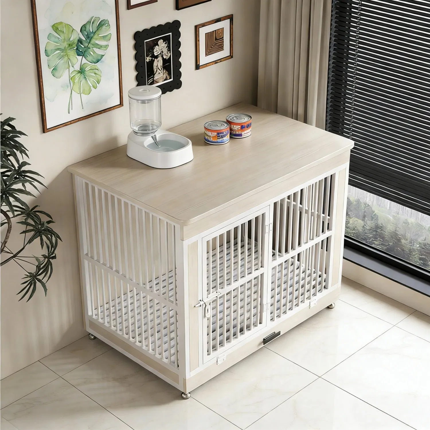 Indoor Dual-Use Dog House with Storage Cabinet - Furniture-Style Pet Cage for Small &amp; Medium Pets