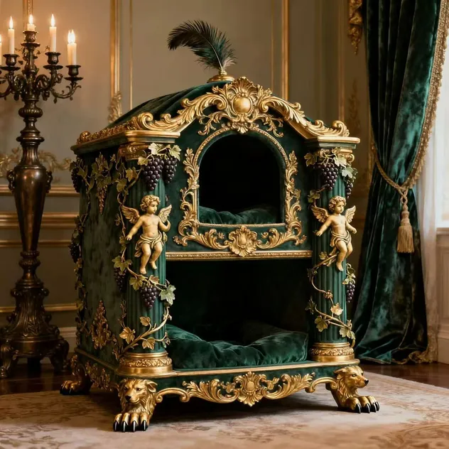 Luxury Handmade Castle Cat House with Pearl Decor, Royal Pet Palace for Indoor Cats, Premium Cat Furniture & Bed