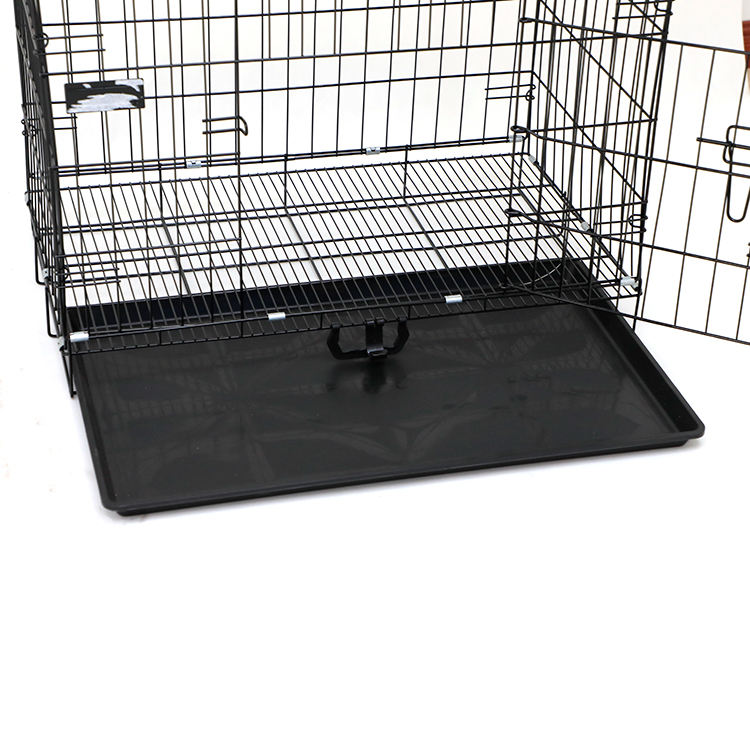 Double Door Pet Dog Kennel Crate Cage with Black Metal Foldable Heavy Duty Large High Quality Indoor Outdoor