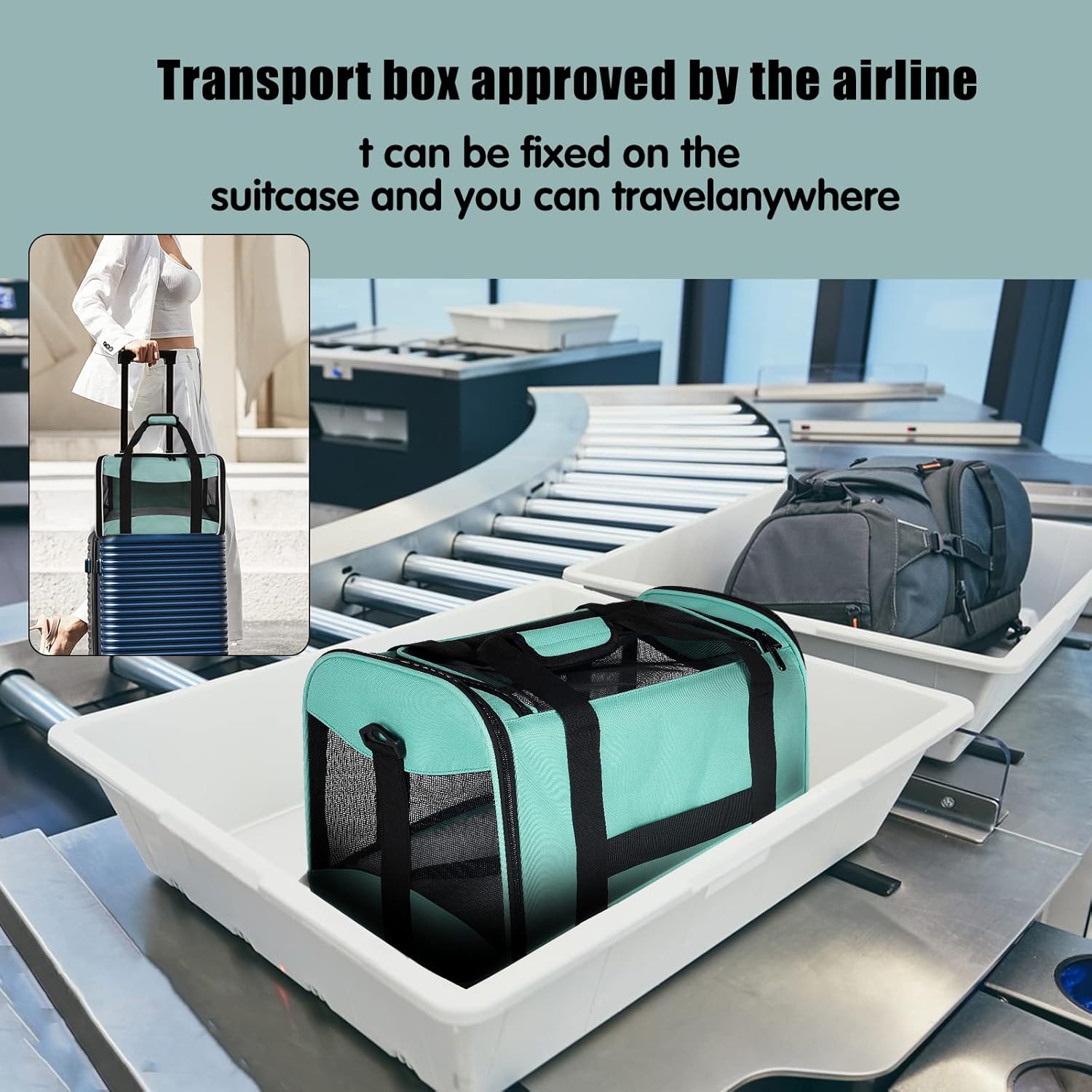 Airline Approved Soft-Sided Pet Carrier Bag Portable Breathable Cat Dog Travel Carrier Mesh Windows 50x33x33cm Zipper Closure