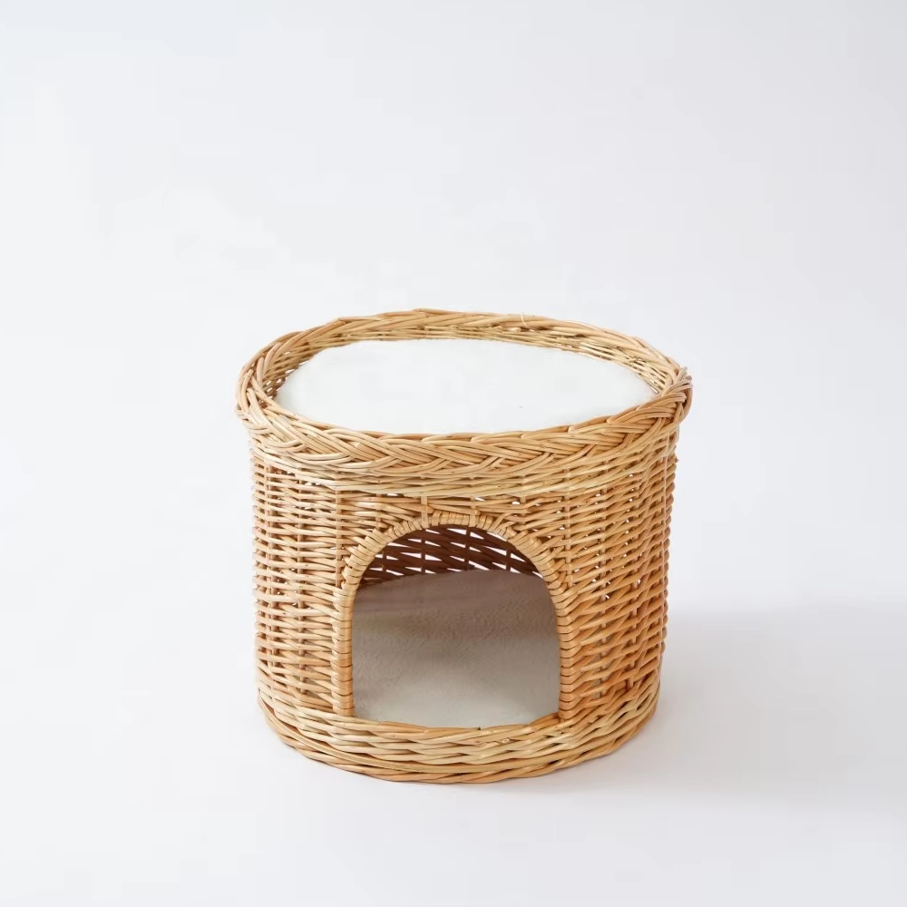 JY Willow Wicker Insulated Big Pet Houses Furniture for Dogs Waterproof Cats Fabric Play Weatherproof Pet Houses Furniture