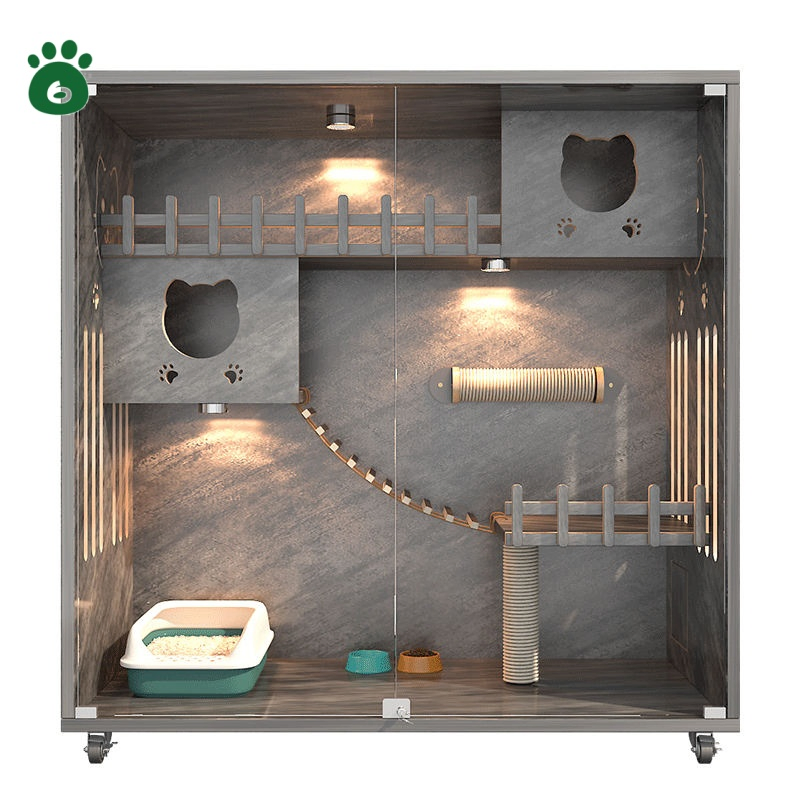 Durable Breathable Indoor Luxury Model Pet Furniture Cat Solid Wood Cat House Villa