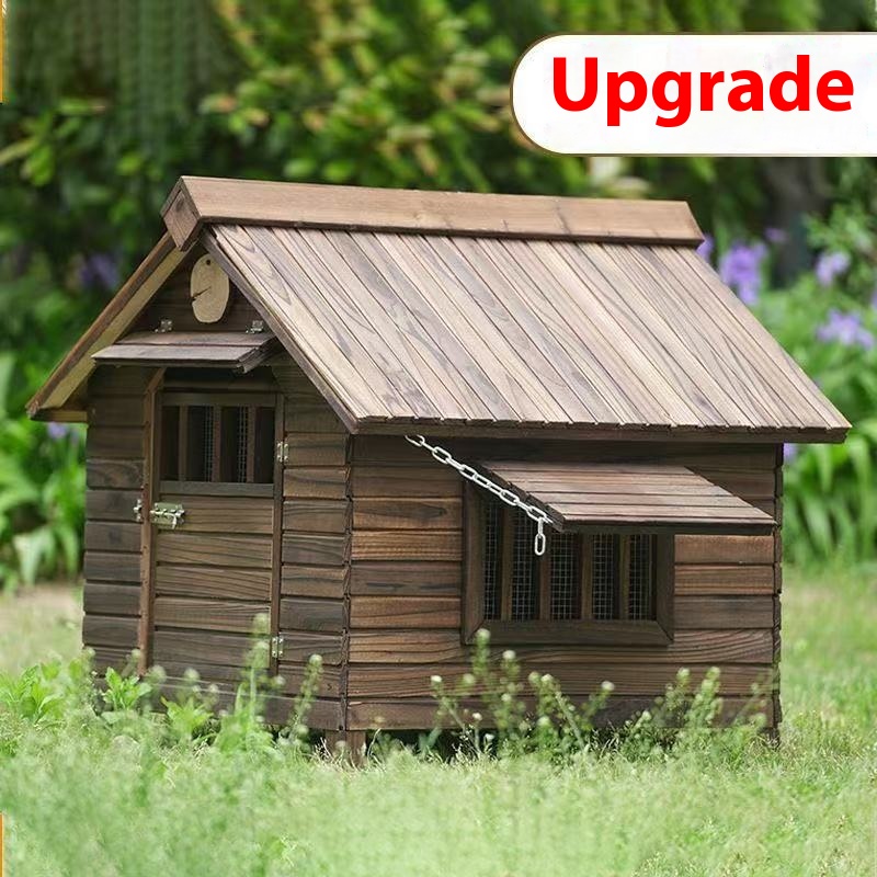 Luxury Modern All-Season Large Dog Shelter Rainproof Outdoor Wood Kennel Button Closure Solid Animal Design Dog House Cage OEM