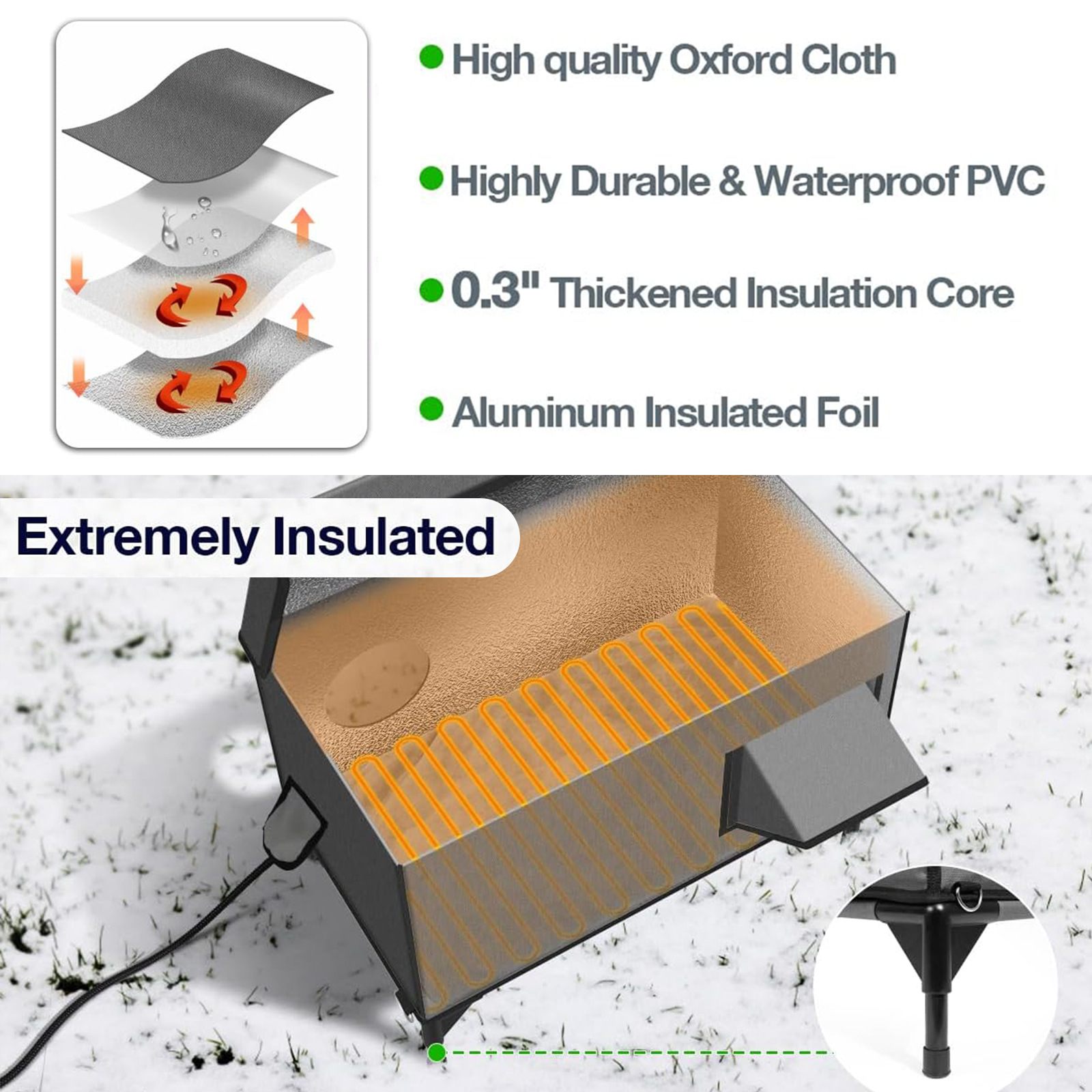 USMILEPET Outdoor Heated Cat House in Winter, Extremely Insulated &amp; Weatherproof,Elevated Feral Cat Shelter with Waterproof Eave