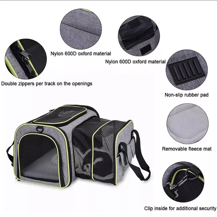 Soft Sided Pet Carrier Airline Approved 2 Sides Expandable Collapsible Cat Carrier With Pockets and Removable Fleece Pad