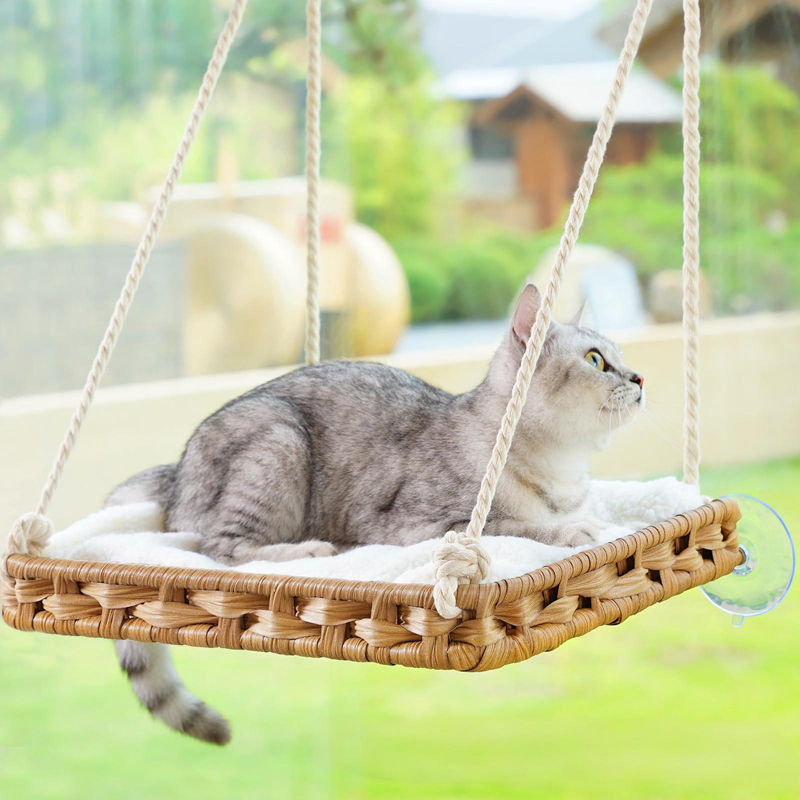 Small Collapsible Durable PP Pet House with Hook Loop Closure Luxury Style Cat Window Perch Hammock Bed for Indoor Use
