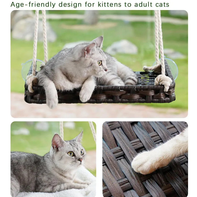 Small Collapsible Durable PP Pet House with Hook Loop Closure Luxury Style Cat Window Perch Hammock Bed for Indoor Use