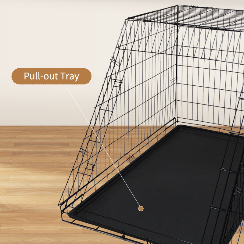 Heavy Duty Sloped Top Wire Pet Cage Breathable Ventilated Inclined Dog Transport Box Easy Clean Tray Collapsible Dog Crate