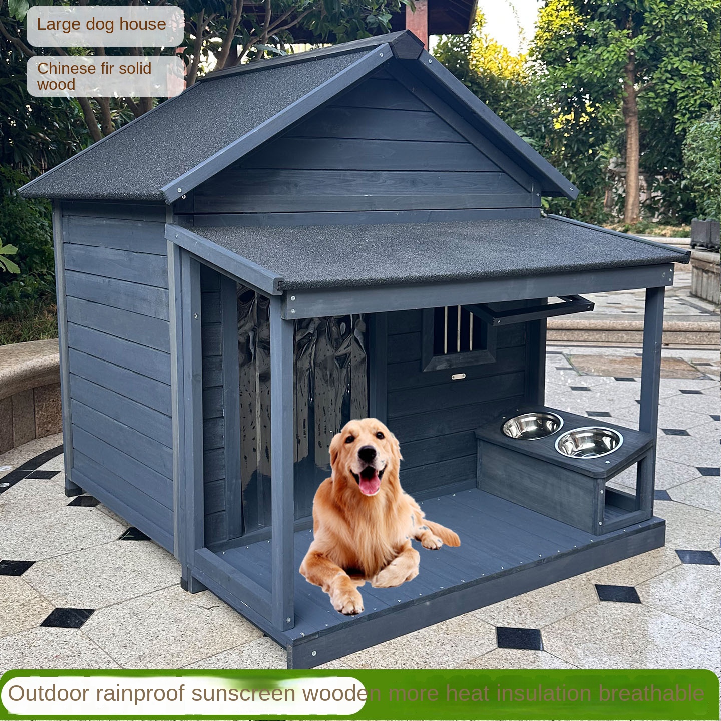 Outdoor Dog House Four Seasons Universal Wooden Kennel Rainproof Sun-proof Golden Hair Dog Villa No Assembly Required