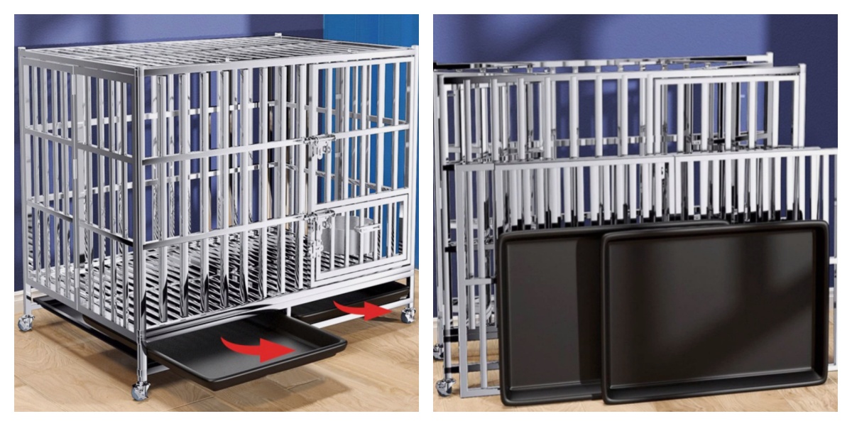 Stainless Steel Crate Cage Duty Dog Kennel Pet Cage With Tray/Indoor Foldable Portable Stackable Heavy 304 Dog Kennel Pet Cage