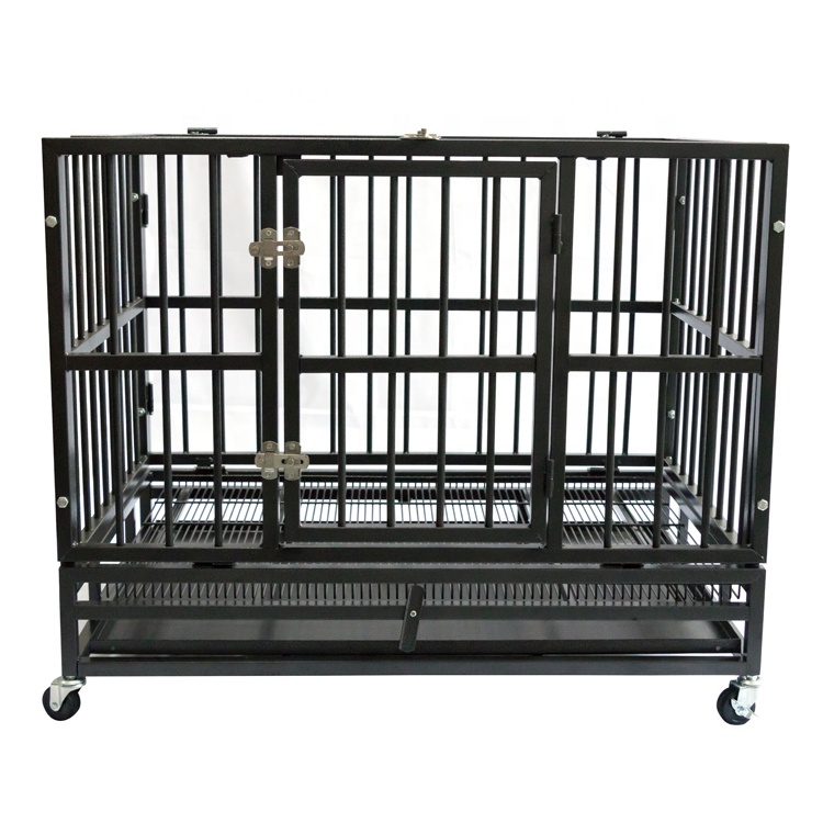 Dog Cage Crate Heavy Duty Strong Metal Kennel Playpen for Large Dogs with Four Wheels