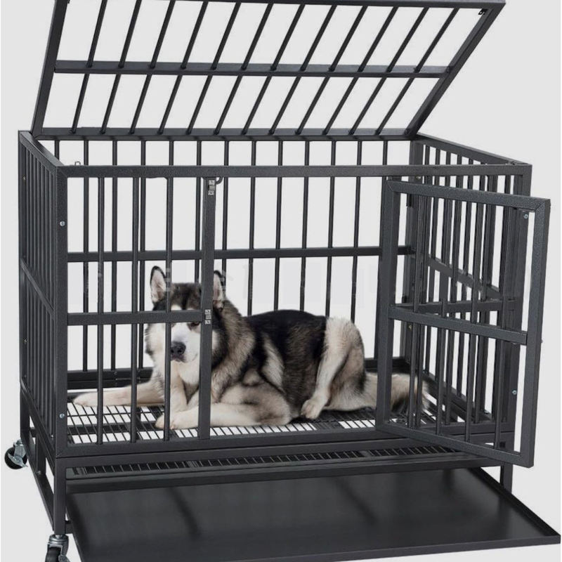 Best Seller Heavy Duty Indestructible Foldable Stainless Steel Dog Crate 36/42/48 Inch Escape Proof Double Door Lock High