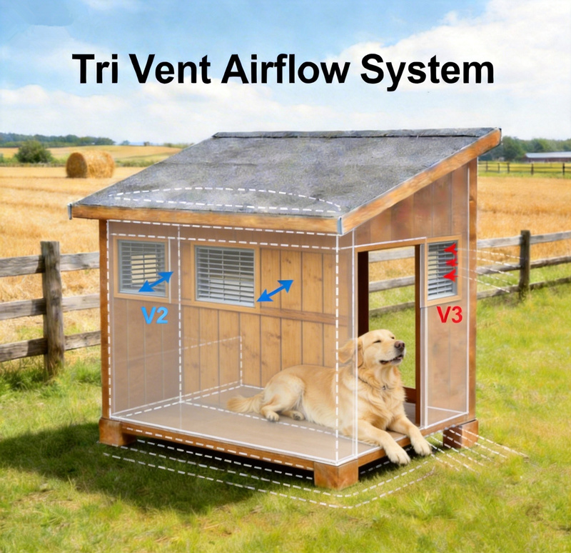 Breathable Outdoor Wooden Dog House Kennel for Large Dogs with Triple Ventilation System GYDH-M-B-V17