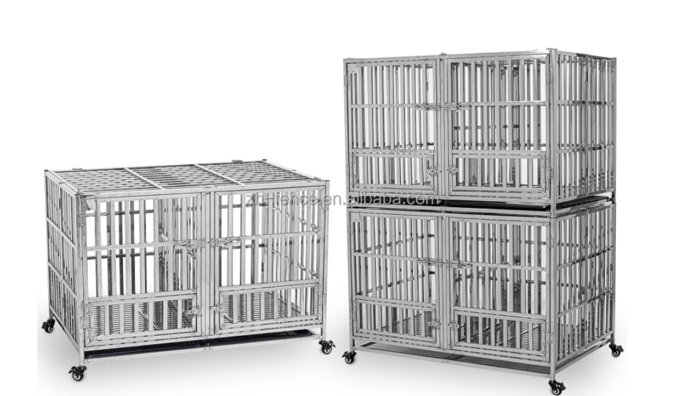 Stainless Steel Crate Cage Duty Dog Kennel Pet Cage With Tray/Indoor Foldable Portable Stackable Heavy 304 Dog Kennel Pet Cage