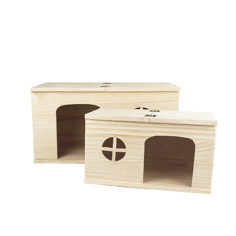Custom Pet Rabbit Wood House Hamster Cage House With Window Small Animal Cages Chinchilla and Guinea Pig Housels