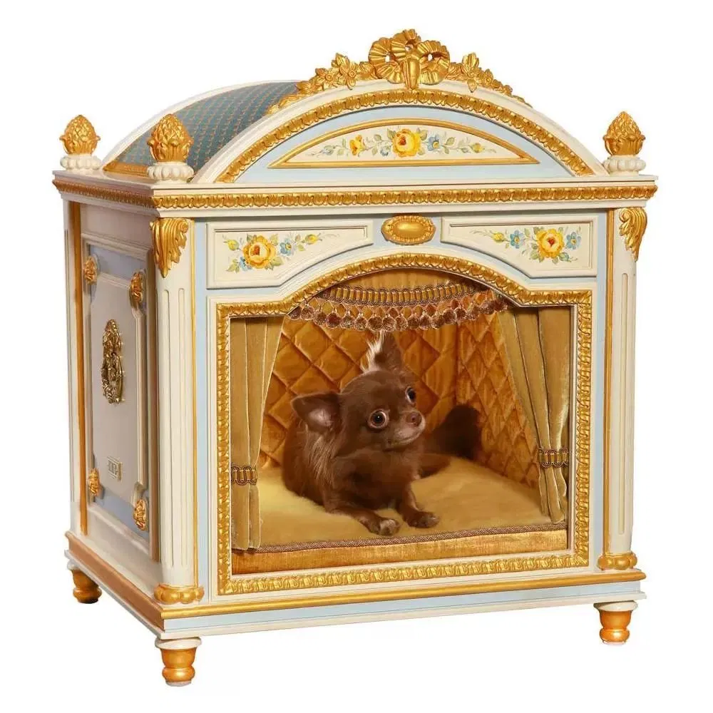 Handcrafted Wooden Dog House with Artistic Carving Luxury Indoor Outdoor Pet Furniture Premium Dog Kennel