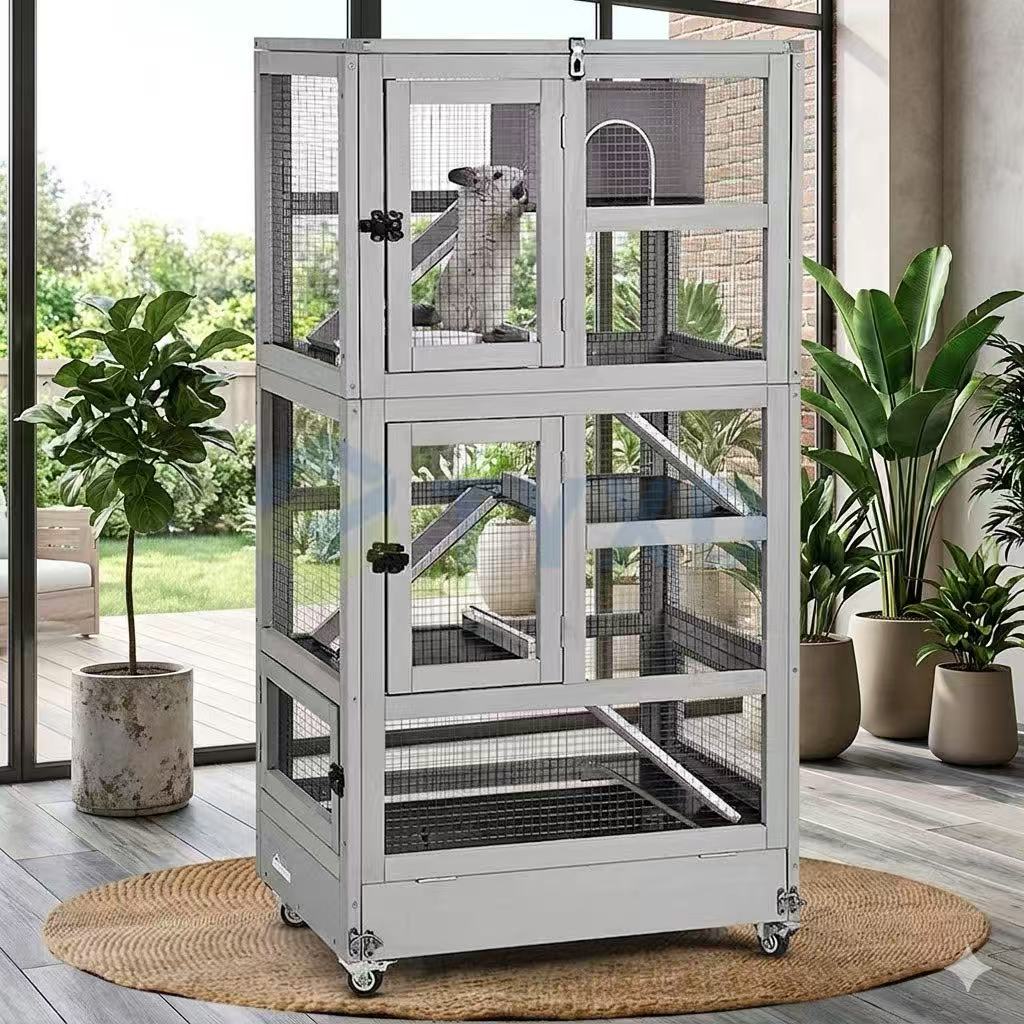TYXD 5-Level Metal Chinchilla Cage, Large Ferret Mansion with Wheels, Chew-Proof Rat Habitat &amp; Removable Trays for Easy Cleaning