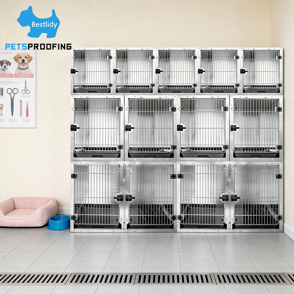 Clinic Luxury Veterinary Heavy Duty Modular Breeding Animal Stainless Steel Vet Pet Dog Cage Kennel Cages With Solid Walls
