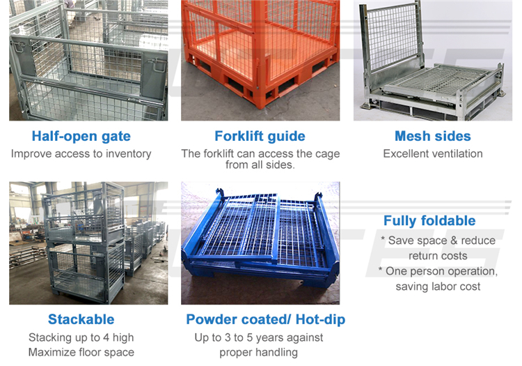 Powder Coated Collapsible Stackable Color Customized Pallet Crate Metal Detail