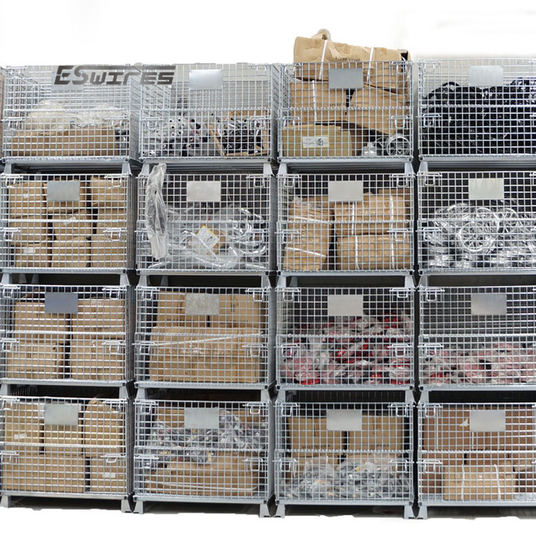 Galvanized Wire Mesh Mesh Design Half Open Door Industrial Warehouse Folding Steel Crates