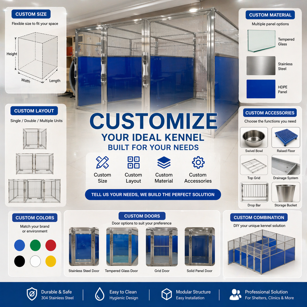 Animal Shelter Kennel System Stainless Steel Modular Dog Enclosure for Rescue Center and Veterinary Use