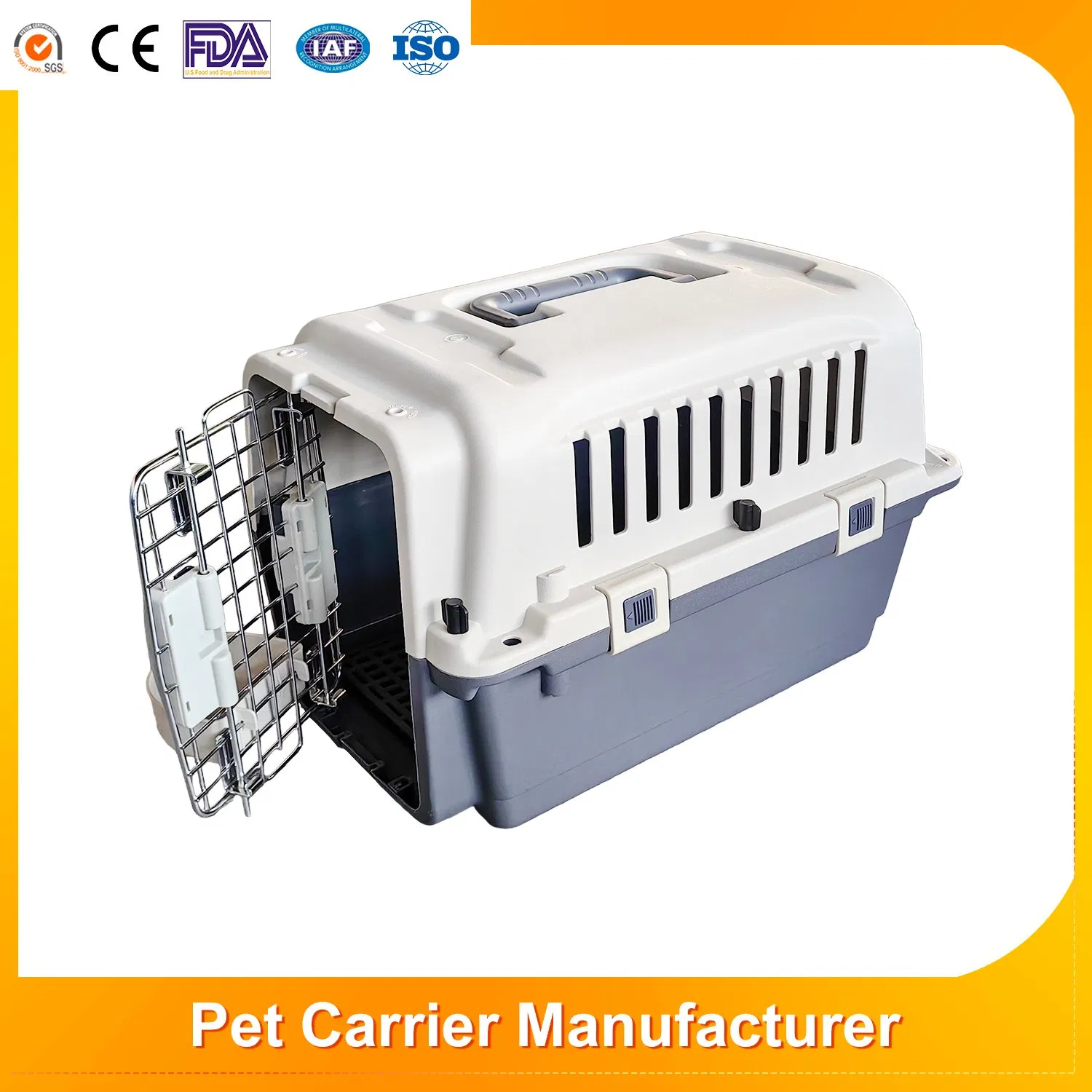 Wholesale Custom Breathable Ventilation Plastic Cat Carrier Travel Steel Window Airline Approved Dogs Furniture Transport Pet Cage