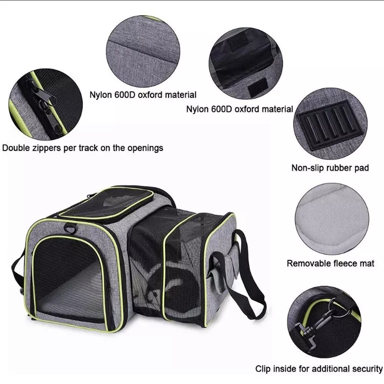 Soft Sided Pet Carrier Airline Approved 2 Sides Expandable Collapsible Cat Carrier With Pockets and Removable Fleece Pad