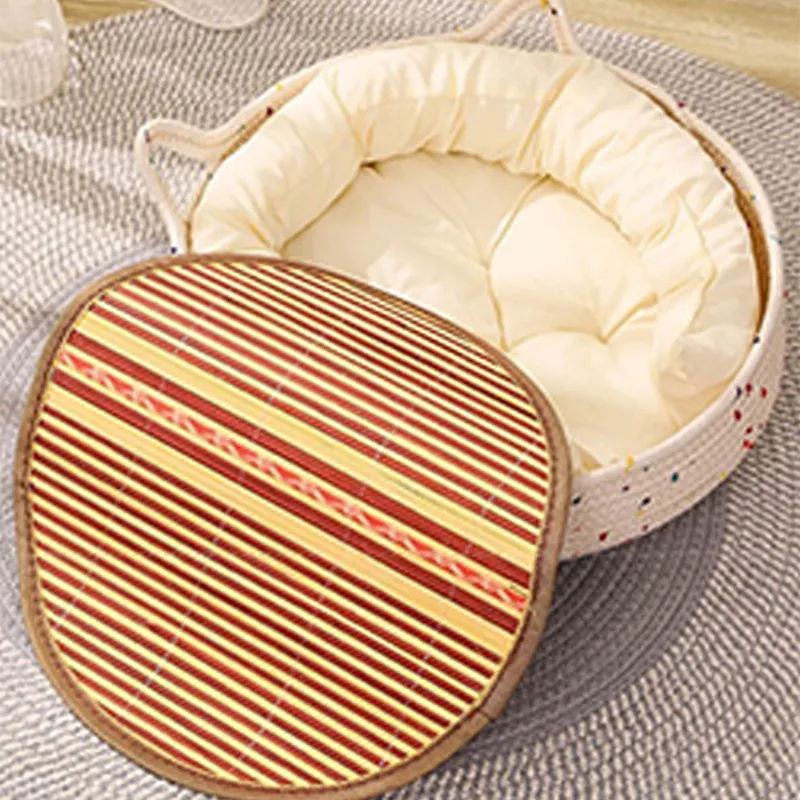 Woven Colorful Cotton Rope Comfortable Pet Bedding House Nest Along with Different Cotton Storage Baskets