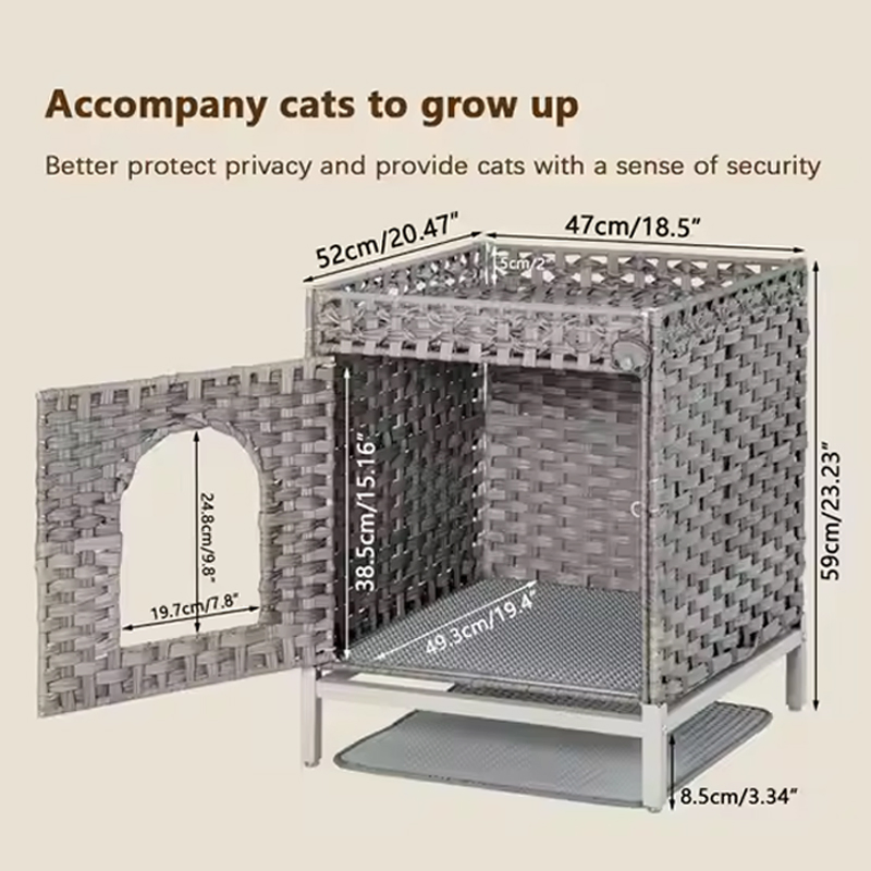 Luxury Collapsible Foldable Pet Basket Indoor Rattan Cat House with Animal Pattern for Living Room