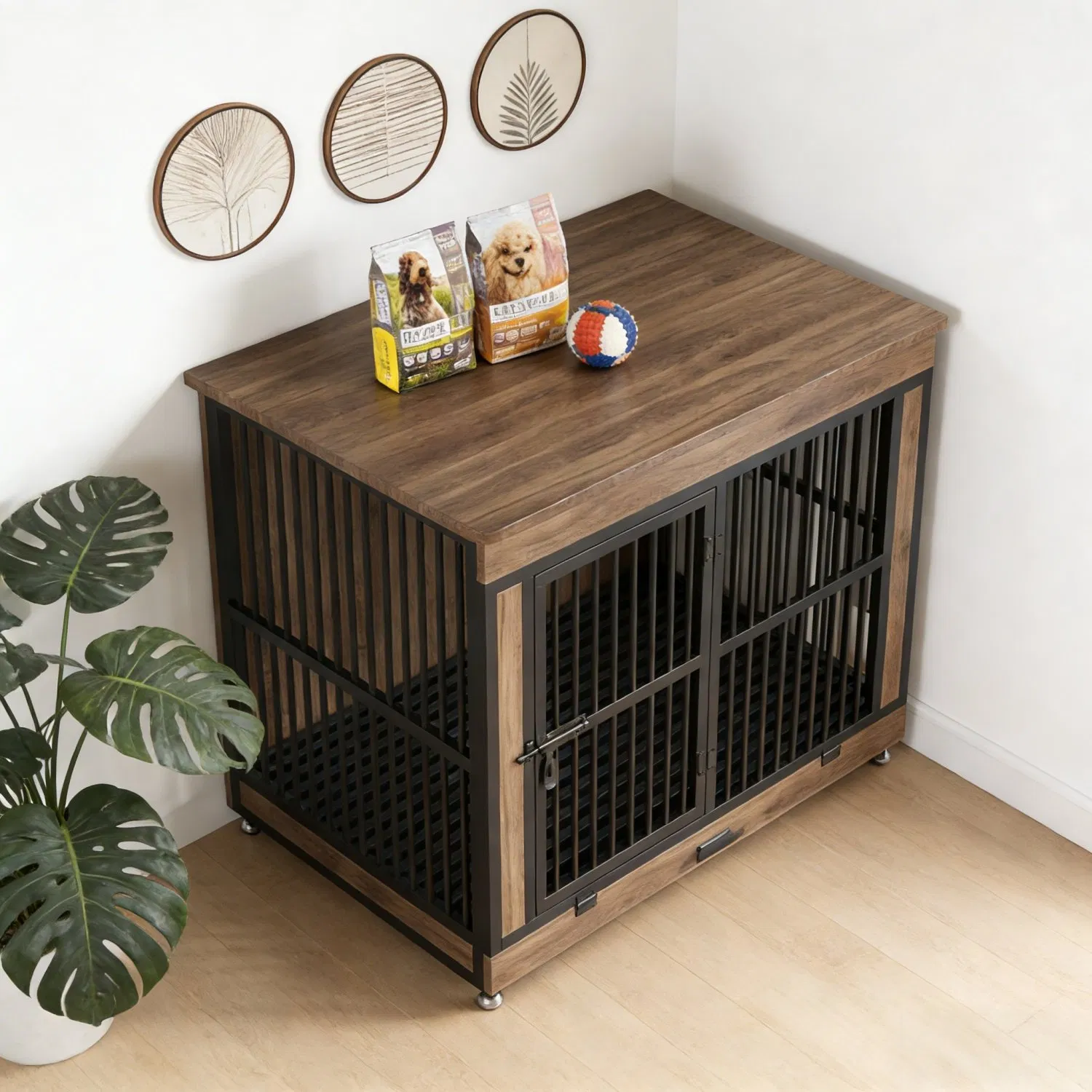 Indoor Dual-Use Dog House with Storage Cabinet - Furniture-Style Pet Cage for Small &amp; Medium Pets