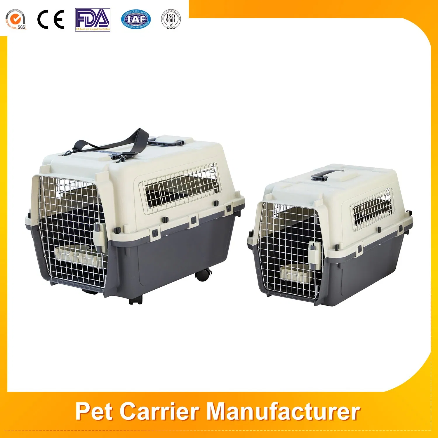 Luxury Pet Travel Carrier Pet Air Box Dog Cat Transport Cage Portable Airline Approved Dog Transport Cage with Wheels and Handle