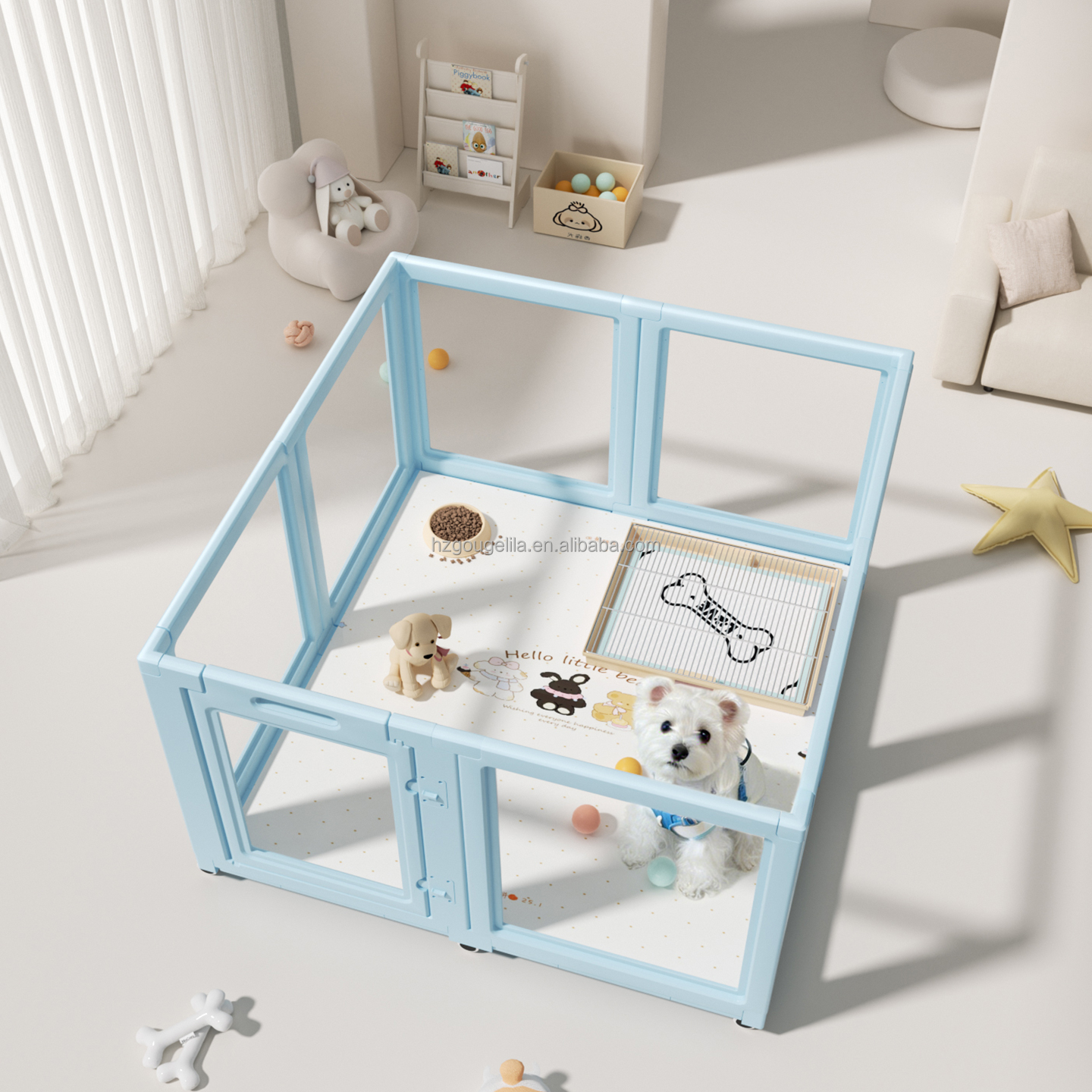 Acrylic HDPE Movable Indoor Pet Playpen with Wheels Transparent Dog Cage Small Dog Fence Enclosure