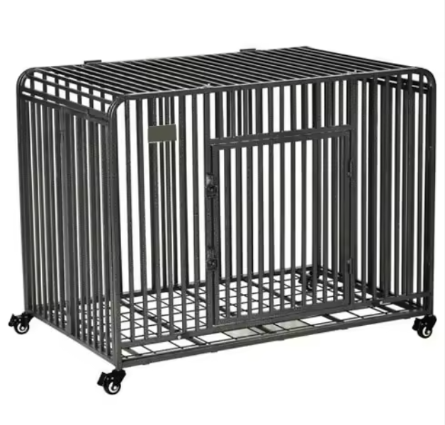 Modern Heavy Duty Galvanized Steel Dog Crate with Wheels Large Indoor/Outdoor Secure Puppy Enclosure for Dogs