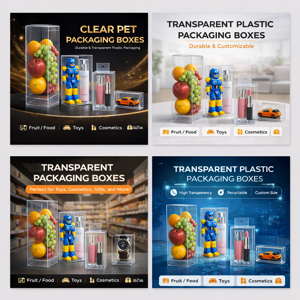 Recyclable Clear Plastic RPET/PVC Square Packaging Box With UV Printing For Gift &amp; Craft Display