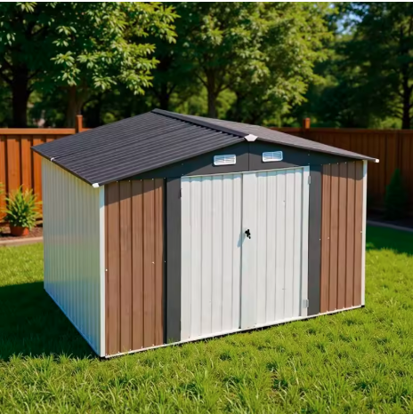 Prefabricated Metal Storage Shed 11x12 Easy Assemble Outdoor Tool Room Galvanized Steel Garden Cabin For Farm