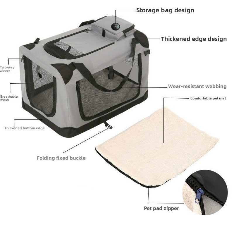 Portable Foldable Cat &amp; Dog Carrier Pet Car Bag Soft Padding Fleece Bed Folding Soft Dog Crate With Carrying Bag