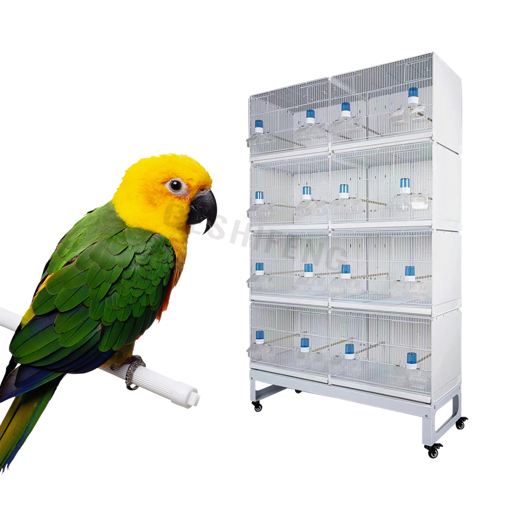 Carton Package 4 Layer Stackable Collapsible White Wire Canary Breeding Cages Handmade Bird Cage With Drinker Box