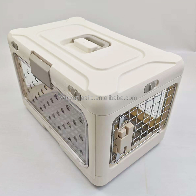 Transparent Panel Foldable Eco-friendly Four-wheel Pet Air Carrier Collapsible Plastic Pet Travel Cage