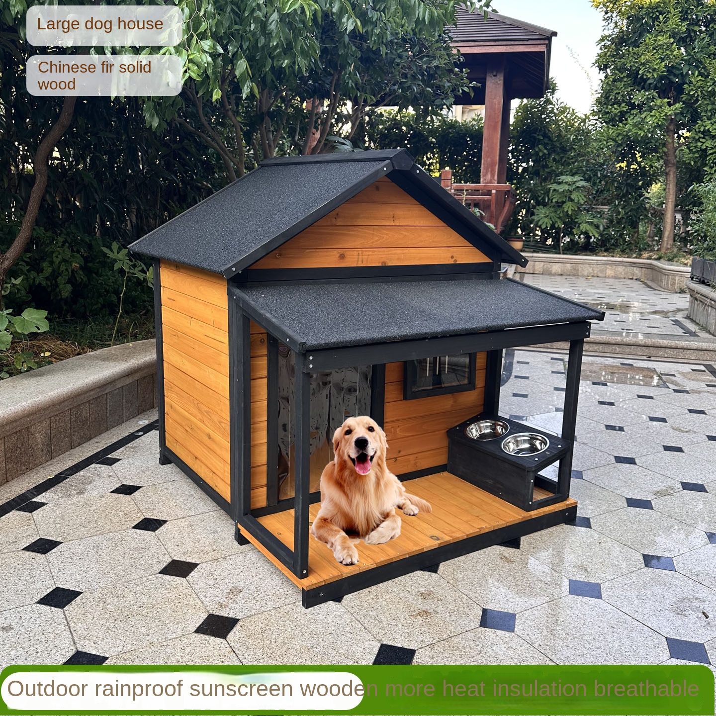 Outdoor Dog House Four Seasons Universal Wooden Kennel Rainproof Sun-proof Golden Hair Dog Villa No Assembly Required