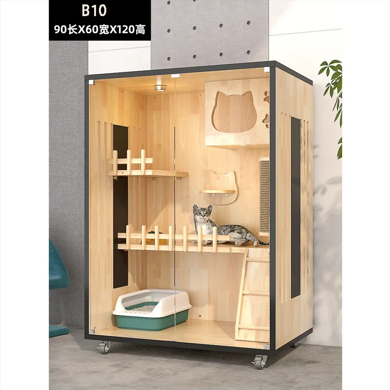 Factory Selling Panoramic Pet Indoor Furniture Luxury Cat Villa Tree House Wooden Cat House
