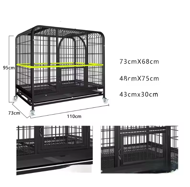 Modern Heavy Duty Galvanized Steel Dog Crate with Wheels Large Indoor/Outdoor Secure Puppy Enclosure for Dogs