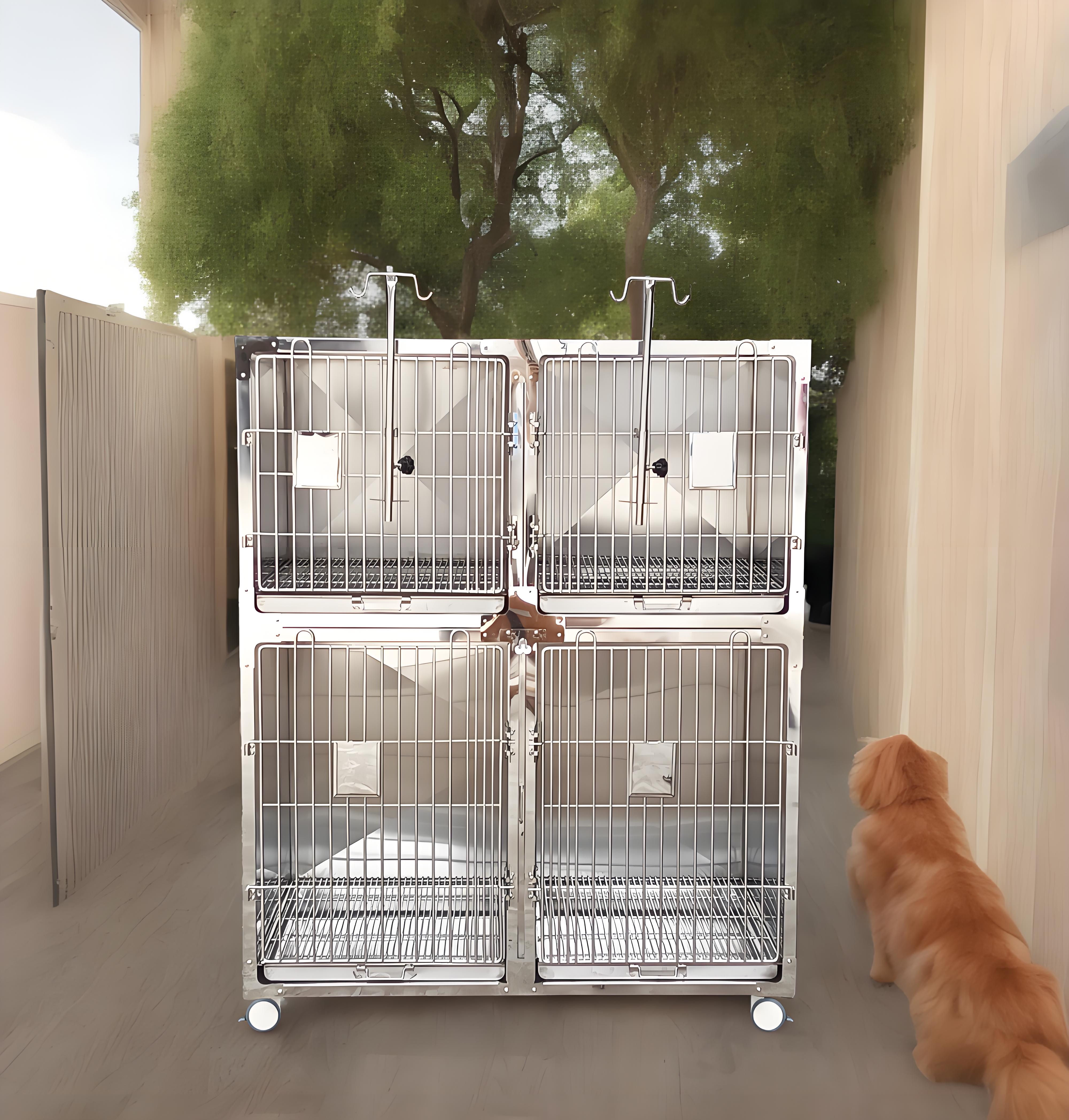 Heavy Duty Stainless Steel Dog Crate for Large Dogs - Indoor Home Use Kennel with Removable Tray and Wheels, Easy Clean