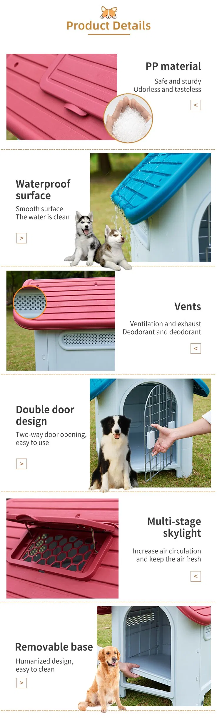 OEM Waterproof Comfortable Luxury Outdoor Safe Non Toxic Indoor and Outdoor Large Plastic Pet House Suitable for Big Dog