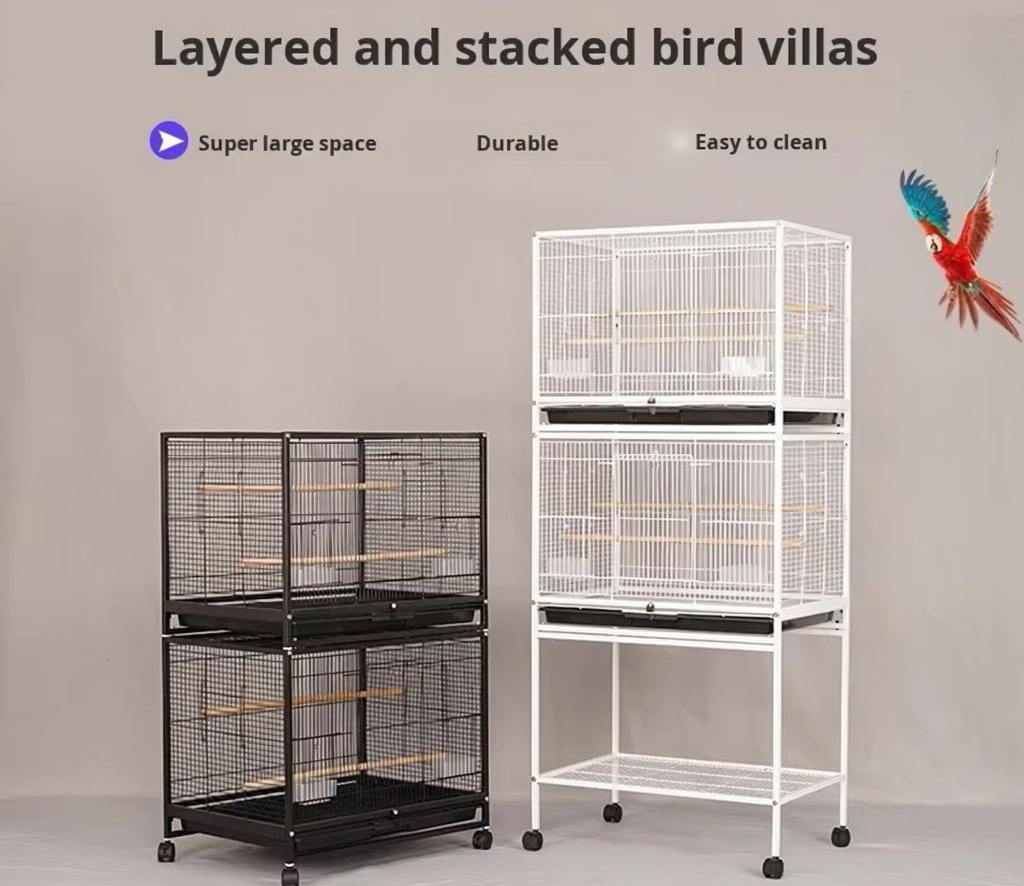 Stackable Iron Bird Cage Breeder Breeding Parrots Lovebirds Budgerigars &amp; Cockatiels Extra Large Space with Rolling Stand