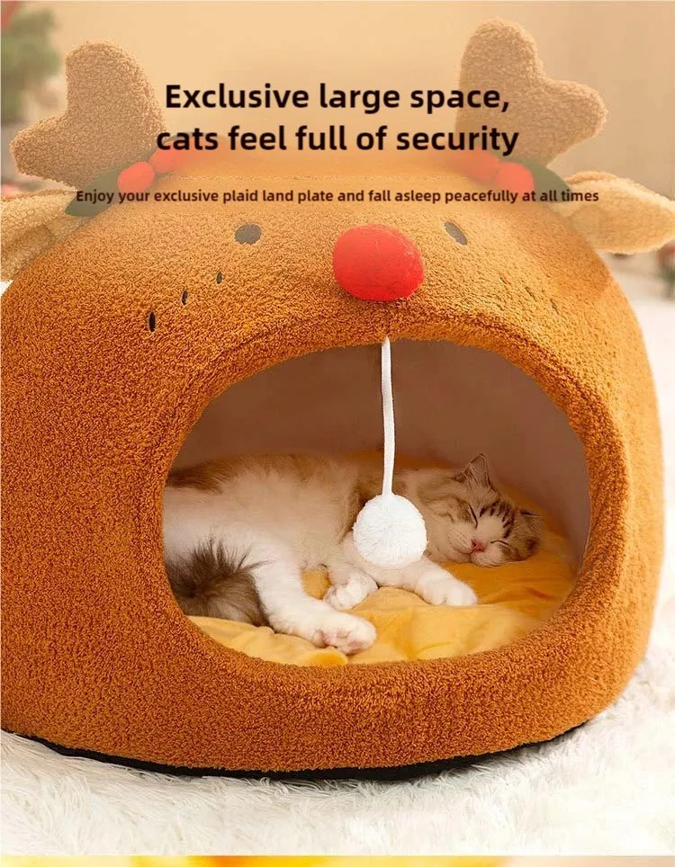 Christmas Style Forest Animal Cat Litter Small Dogs Cat Bed Detailed Photo 6