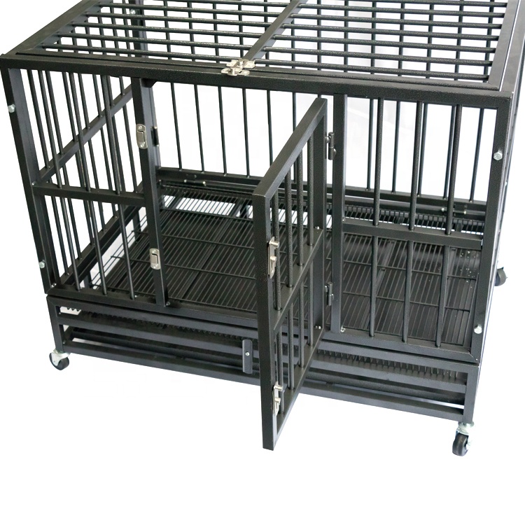 Dog Cage Crate Heavy Duty Strong Metal Kennel Playpen for Large Dogs with Four Wheels