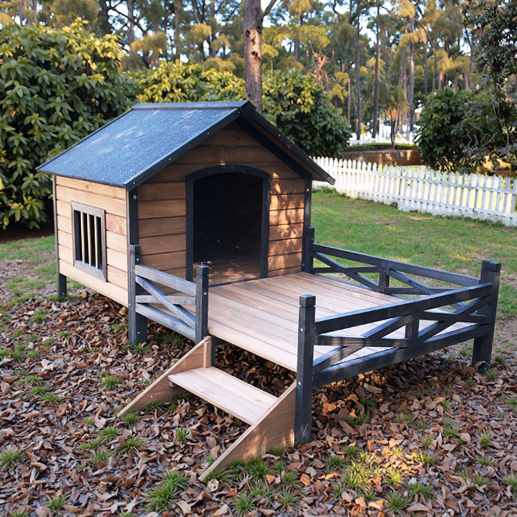 SHUNDA SDD010 Luxury Eco-Friendly Wooden Pet Villa Dog House Classic Style Waterproof Outdoor Kennel Elevated Floor Design