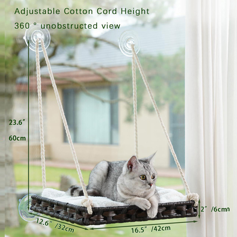 Small Collapsible Durable PP Pet House with Hook Loop Closure Luxury Style Cat Window Perch Hammock Bed for Indoor Use