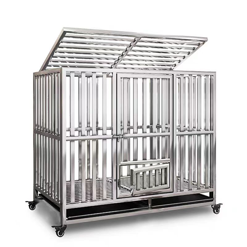4 Wheels Durable Rust-proof Foldable Pet House Cat Dog Cage Stainless Steel Mobil Folding Pet Store Furniture for Indoor/Outdoor
