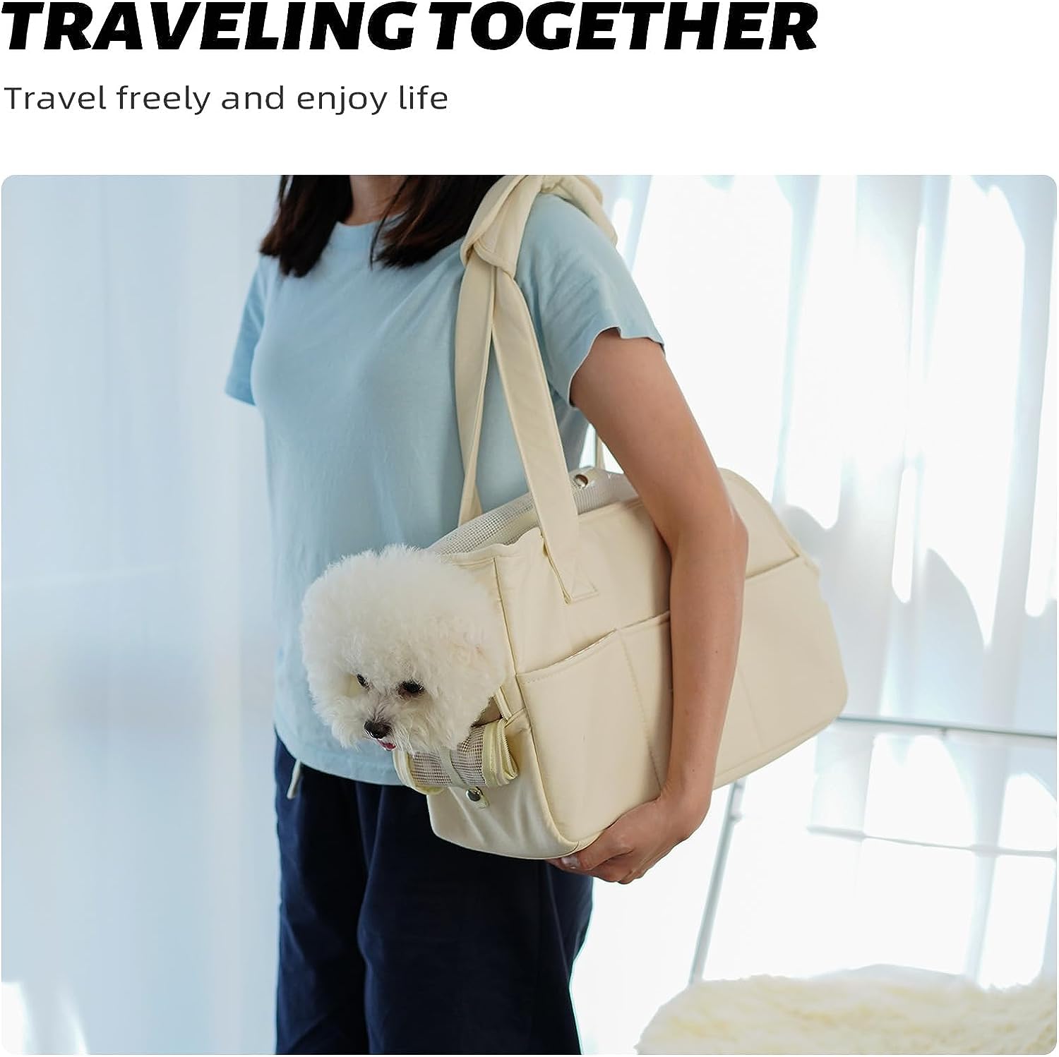 Dog Purse Carrier for Small Dogs Cat with Large Pockets Cotton Bag Dog Carrier Soft Sided Collapsible Travel Puppy Carrier